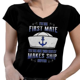 Womens First Mate Sailor Seaman Seafarer Deck Officer Boating Women V-Neck T-Shirt | Mazezy