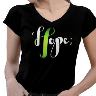 Womens Hope Green Ribbon Semicolon - Mental Health Awareness V-Neck Women V-Neck T-Shirt | Mazezy