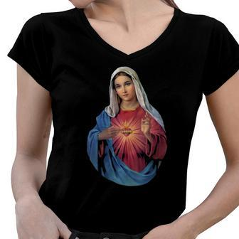 Womens Immaculate Heart Of Mary V-Neck Women V-Neck T-Shirt | Mazezy