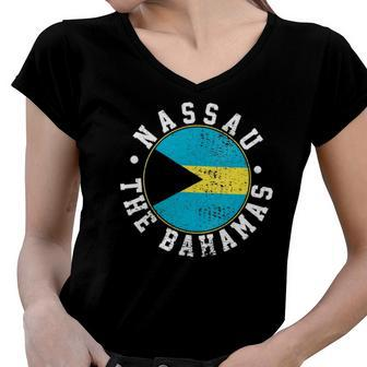 Womens Nassau The Bahamas Flag Lovers Gift Women V-Neck T-Shirt | Mazezy