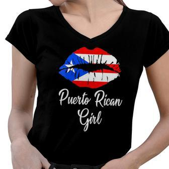 Womens Puerto Rican Girl - Pride Puerto Rico Boricua Girl Lips Women V-Neck T-Shirt | Mazezy