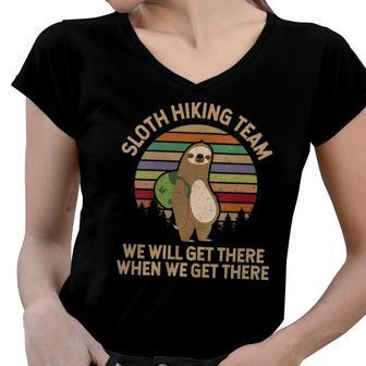 Womens Sloth Hiking Team Women V-Neck T-Shirt | Mazezy
