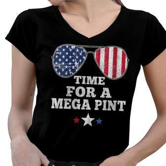 Womens Time For A Mega Pint Funny 4Th Of July Patriotic Sunglasses Women V-Neck T-Shirt - Seseable