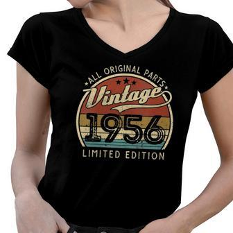 Womens Vintage 1956 Limited Edition 66 Years Old 66Th Birthday Women V-Neck T-Shirt | Mazezy