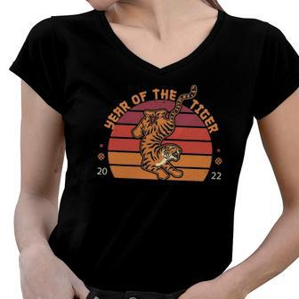 Year Of The Tiger Chinese Zodiac Chinese New Year 2022 Ver2 Women V-Neck T-Shirt | Mazezy
