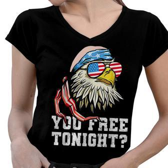 You Free Tonight Funny Bald Eagle American Flag 4Th Of July Women V-Neck T-Shirt - Seseable