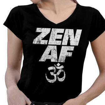 Zen Af Om Symbol Vintage Meditation Yoga Distressed V2 Women V-Neck T-Shirt - Seseable