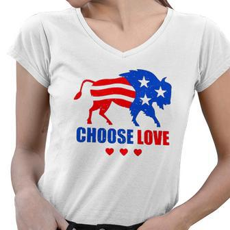 2022 Choose Love Buffalo Give Hope And Share Grief Heart Women V-Neck T-Shirt | Mazezy