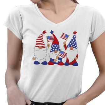 4Th Of July 2022 Patriotic Gnomes Funny American Usa Women V-Neck T-Shirt
