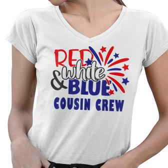 4Th Of July Cousin Crew Red White And Blue Cousin Crew Funny Women V-Neck T-Shirt - Seseable
