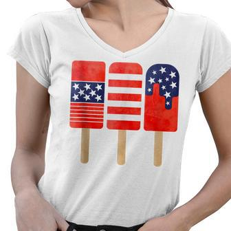 4Th Of July Popsicles Usa Flag Independence Day Patriotic Women V-Neck T-Shirt - Seseable