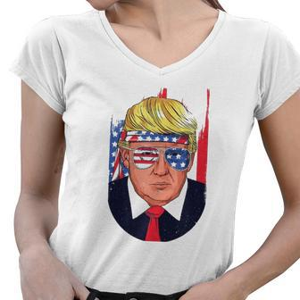 4Th Of July Usa Donald Trump Funny Patriotic American Gift Women V-Neck T-Shirt | Mazezy