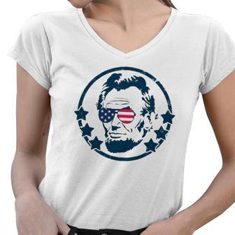 Abraham Lincoln 4Th Of July Usa Tee Gift Women V-Neck T-Shirt | Mazezy