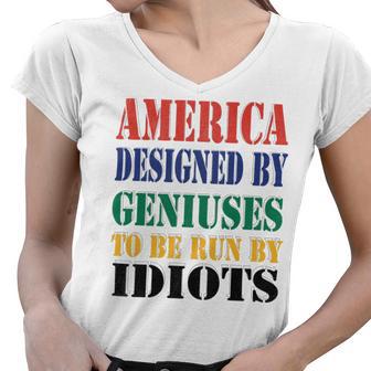 America Designed By Geniuses To Be Run By Idiots Impeach 46 Joe Biden Essential Tshirt Women V-Neck T-Shirt | Favorety CA