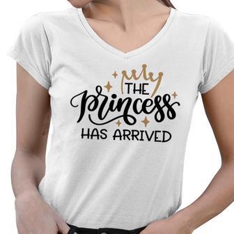 Baby Shower Text Design The Princess Has Arrived Women V-Neck T-Shirt | Favorety UK