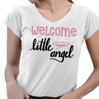 Baby Shower Text Design Welcome Little Angel Women V-Neck T-Shirt | Favorety CA