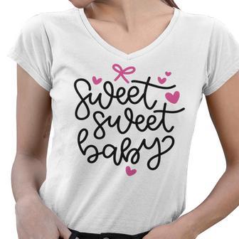 Baby Shower Text Pink Heart Ribbon Design Sweet Sweet Baby Women V-Neck T-Shirt | Favorety CA