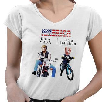 Best America Trump Ultra Maga Biden Ultra Inflation Women V-Neck T-Shirt | Mazezy