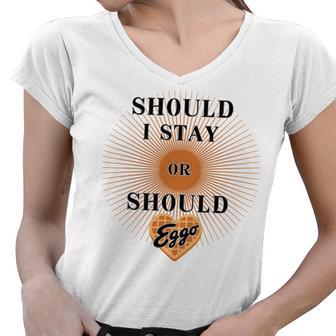 Best Seller Should I Stay Or Should Eggo Merchandise Women V-Neck T-Shirt | Favorety DE