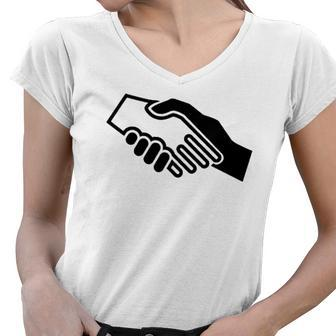 Biracial Handshake Black And White Unity Women V-Neck T-Shirt | Mazezy CA