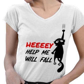 Black Cat Sayes Hey Cat Sayes Hey Women V-Neck T-Shirt | Favorety