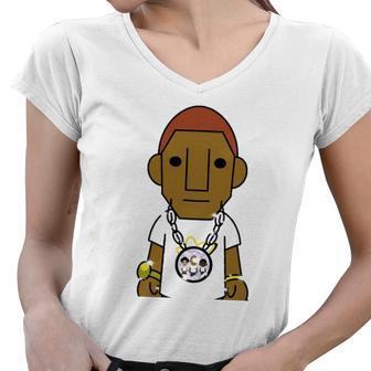 Bling Black Gangster Man Style Women V-Neck T-Shirt | Mazezy