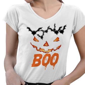 Boo Scary Pumpkin Face Women V-Neck T-Shirt | Favorety CA