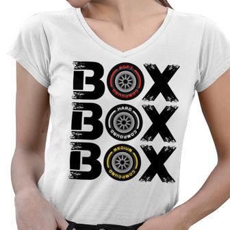 Box Box Box F1 Tyre Compound V2 Design Women V-Neck T-Shirt | Favorety CA