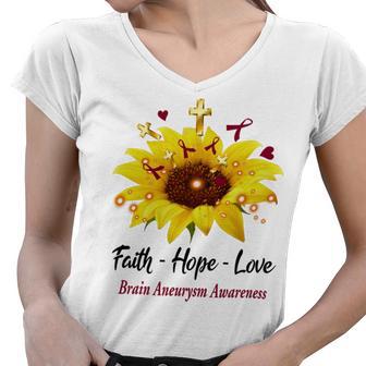 Brain Aneurysm Awareness Faith Hope Love Women V-Neck T-Shirt | Favorety