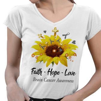 Brain Cancer Awareness Faith Hope Love Women V-Neck T-Shirt | Favorety