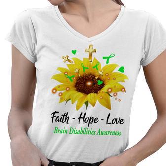 Brain Disabilities Awareness Faith Hope Love Women V-Neck T-Shirt | Favorety DE