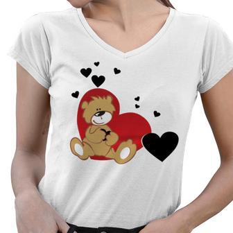 Cartoon Animal Happy Loving Teddy Bear Women V-Neck T-Shirt | Favorety DE