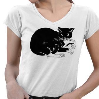 Cat Cut Cat Cat Lovers Black Cat Funny Cat Birthday Cat Gift Cat Danger Kitty V3 Women V-Neck T-Shirt | Favorety AU