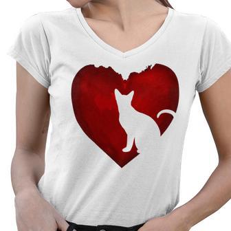 Cat Heart Shirt Cat Lovers Valentine Day Gifts For Couple Women V-Neck T-Shirt | Favorety CA