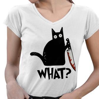 Cat What Murderous Black Cat With Knife Women V-Neck T-Shirt | Favorety UK