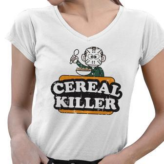 Cereal Killer Food Pun Humor Costume Funny Halloween Gifts Women V-Neck T-Shirt | Mazezy