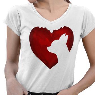 Chihuahua Shape With Red Heart Painting For Valentine Day Women V-Neck T-Shirt | Favorety