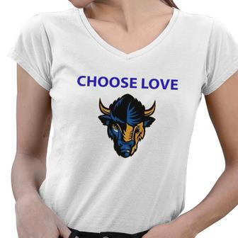 Choose Love Buffalo 2022 American Bison Head Retro Women V-Neck T-Shirt | Mazezy