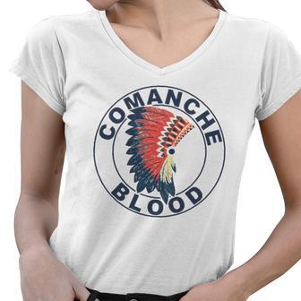 Comanche Blood Headdress Native American Comanche Tribe Women V-Neck T-Shirt | Mazezy