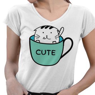 Cute Cat In Mug Women V-Neck T-Shirt | Favorety AU