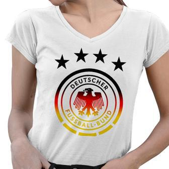 Die Mannschaft Germany Football Association Crest Women V-Neck T-Shirt | Mazezy