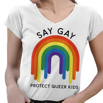 Dont Say Gay Protect Trans Kids Women V-Neck T-Shirt - Seseable