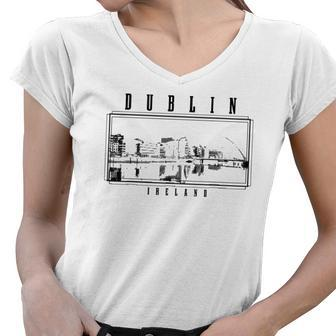 Dublin Ireland Vintage Skyline Black & White Vintage Dublin Women V-Neck T-Shirt | Mazezy