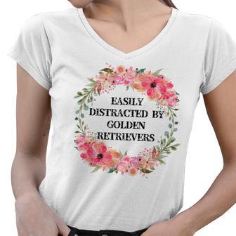 Easily Distracted By Golden Retrievers Women V-Neck T-Shirt | Favorety CA