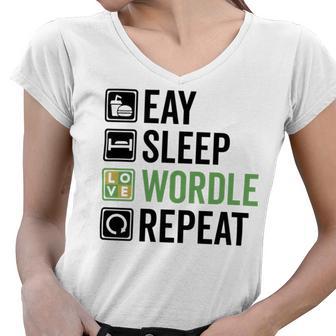 Eat Eat Sleep Wordle Repeat Wordle Lover Wordle Addict Women V-Neck T-Shirt | Favorety UK