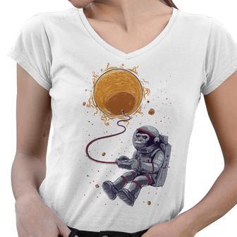 Funny Astronaut Monkey Blowing Sun V2 Women V-Neck T-Shirt | Favorety DE