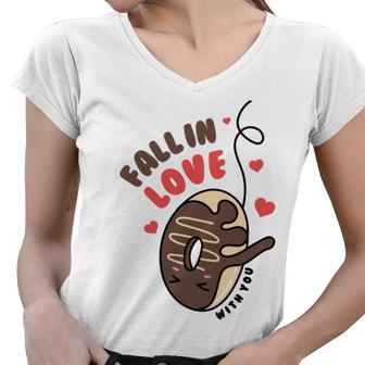 Funny Donut Fall In Love Women V-Neck T-Shirt | Favorety UK