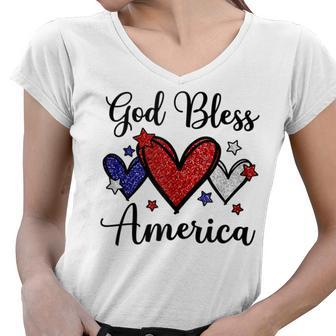 God Bless America Patriotic 4Th Of July Motif For Christians Women V-Neck T-Shirt - Seseable