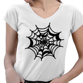 Halloween Spider Web Pattern Women V-Neck T-Shirt | Favorety CA