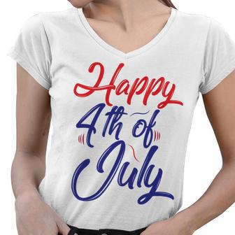 Happy 4Th Of July Dark Red Blue Text Women V-Neck T-Shirt | Favorety UK